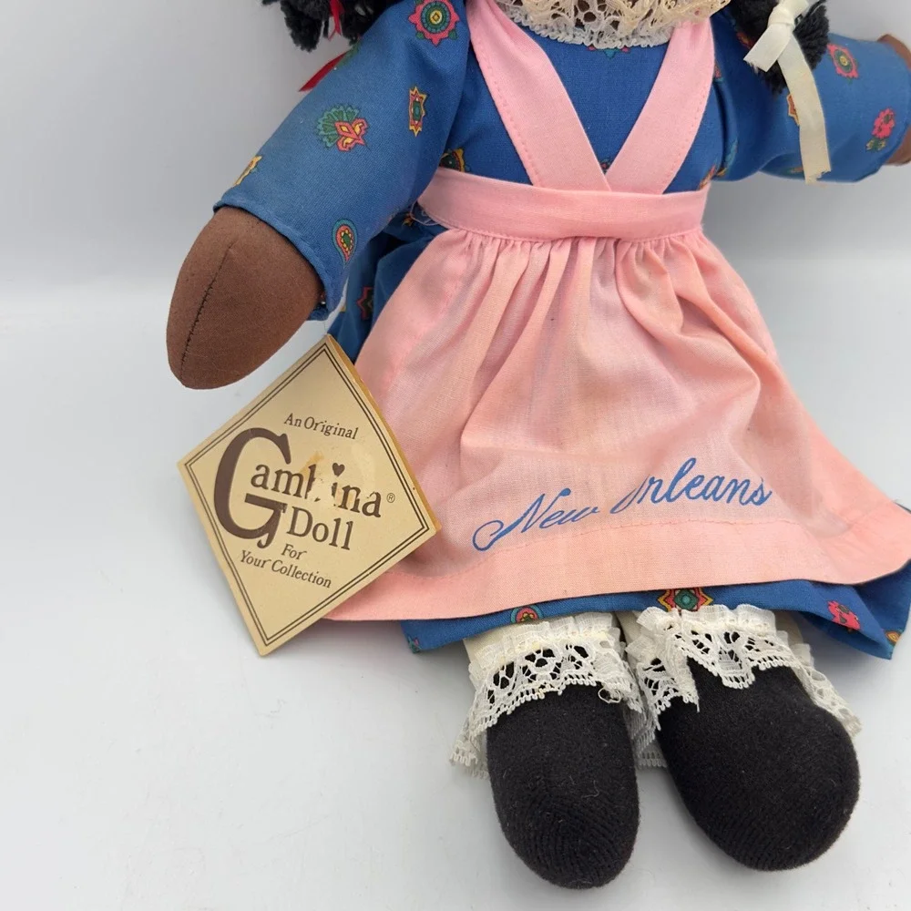 Gambina Doll Ninkie 1979 New Orleans Vintage Rag Doll Blue Dress Pink Apron 19
